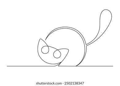 Continuous one line drawing of cat isolated on white background. Sitting stylized cat in modern style thin line. Vector illustration