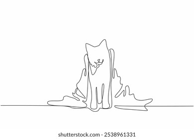 Continuous one line drawing cat wearing a towel. Health efforts by maintaining and protecting the cleanliness of the subject. Hygiene. National Pet Day. Single line draw design vector illustration