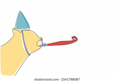 Um gato de desenho contínuo de uma linha vestindo chapéu e trompete. Celebração. Alegrem-se. Cheio de alegria. Tem muitas memórias bonitas. Nostalgia Dia Nacional do Animal de Estimação. Ilustração de vetor de design de desenho de linha única