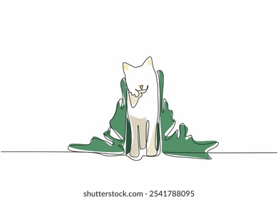 Continuous one line drawing cat wearing a towel. Health efforts by maintaining and protecting the cleanliness of the subject. Hygiene. National Pet Day. Single line draw design vector illustration