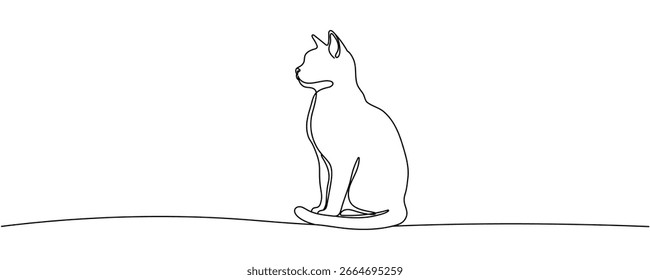 Continuous one line drawing of a cat Editable stroke