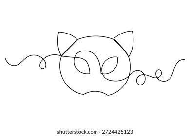 Desenho contínuo de uma linha de uma máscara de gato para mascarada ou carnaval