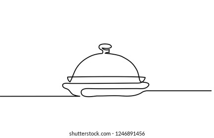 Continuous one line drawing. Catering dish serving icon on white background. Vector illustration for banner, web, design element, template, postcard.