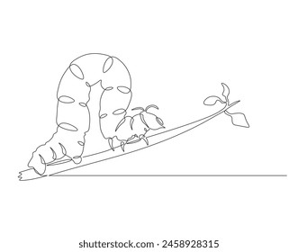 Continuous one line drawing of caterpillar. One line drawing illustration of caterpillar. Insect concept continuous line art. Editable outline.