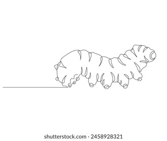 Continuous one line drawing of caterpillar. One line drawing illustration of caterpillar. Insect concept continuous line art. Editable outline.