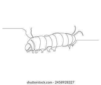 Continuous one line drawing of caterpillar. One line drawing illustration of caterpillar. Insect concept continuous line art. Editable outline.