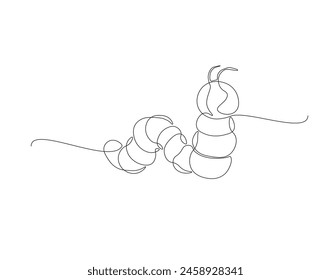 Continuous one line drawing of caterpillar. One line drawing illustration of caterpillar. Insect concept continuous line art. Editable outline.