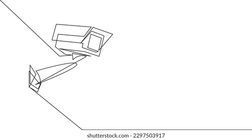 Continuous one line drawing of CCTV with a box shape installed on the side of the highway. Monitor traffic movements and improve security systems concept. Single line art graphic design.