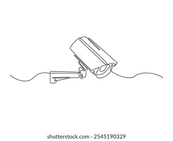 Desenho contínuo de uma linha do sistema de vigilância da câmera de vídeo CCTV para monitorar a segurança. Vetor editável. 
