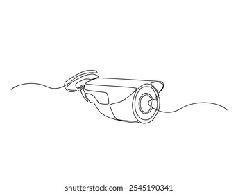 Desenho contínuo de uma linha do sistema de vigilância da câmera de vídeo CCTV para monitorar a segurança. Vetor editável. 

