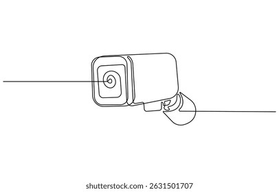 Continuous one line drawing of CCTV video camera surveillance system for monitoring security. Editable vector, One line drawing of CCTV security camera mounted on wall.