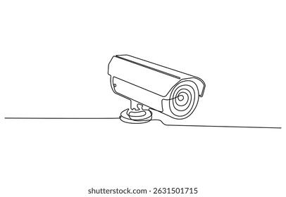 Continuous one line drawing of CCTV video camera surveillance system for monitoring security. Editable vector, One line drawing of CCTV security camera mounted on wall.