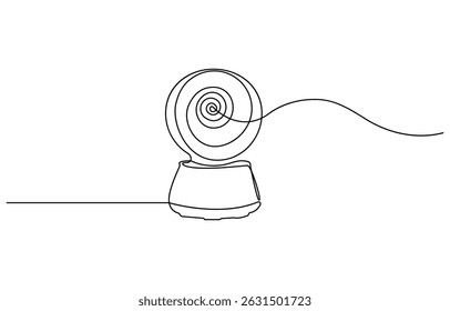 Continuous one line drawing of CCTV video camera surveillance system for monitoring security. Editable vector, One line drawing of CCTV security camera mounted on wall.