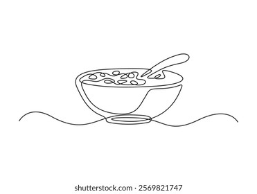 Continuous one line drawing of cereal breakfast vector illustration