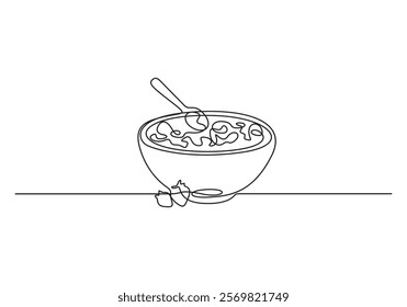 Continuous one line drawing of cereal breakfast vector illustration