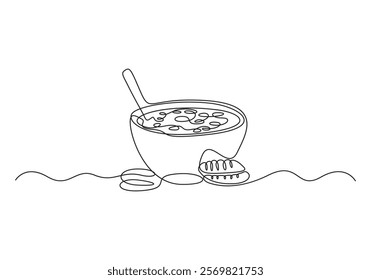 Continuous one line drawing of cereal breakfast vector illustration