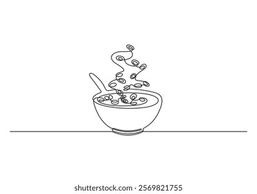 Continuous one line drawing of cereal breakfast vector illustration