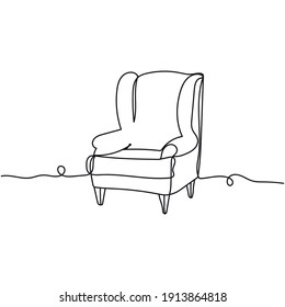 Continuous one line drawing of a chair. Furniture concept. Vector illustration. Perfect for cards, party invitations, posters, stickers, clothing.
