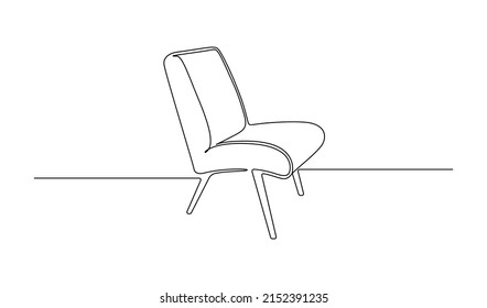 Continuous one line drawing of chair. Scandinavian stylish furniture for living room or hotel concept in simple linear style. Editable stroke. Doodle vector illustration