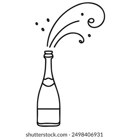 Continuous one line drawing of champagne bottle. Concept of cheers, toast, holiday in line art style. Illustration on white background