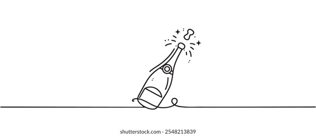 Continuous one line drawing of champagne bottle. vector illustration