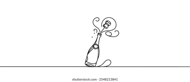 Continuous one line drawing of champagne bottle. vector illustration