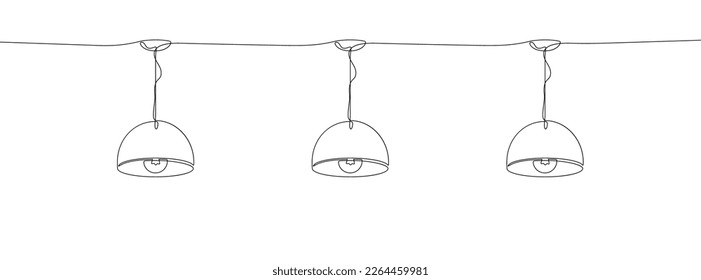 Continuous one line drawing of chandelier. One line drawing of hanging lamp. Vector illustration. Line art of pendant lamp