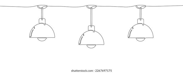 Continuous one line drawing of chandelier. One line drawing of hanging lamp. Vector illustration. Line art of pendant lamp