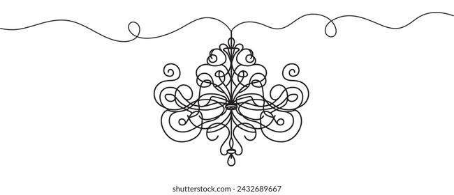 Continuous one line drawing of a chandelier. One line drawing of hanging royal chandelier. Vector illustration