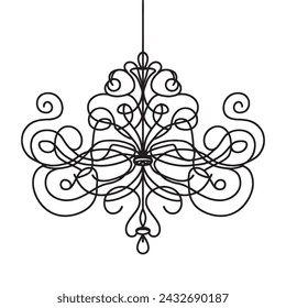 Continuous one line drawing of a chandelier. One line drawing of hanging royal chandelier. Vector illustration