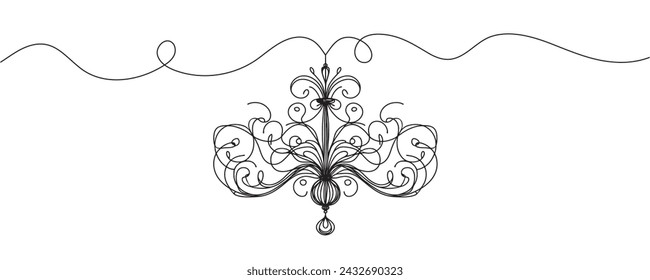 Continuous one line drawing of a chandelier. One line drawing of hanging royal chandelier. Vector illustration