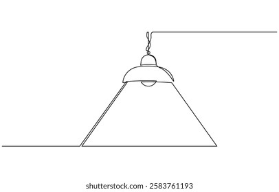 Continuous one line drawing of chandelier one line drawing of hanging lamp, one line drawing. Horizontal banner in minimalistic Industrial style.