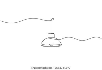 Continuous one line drawing of chandelier one line drawing of hanging lamp, one line drawing. Horizontal banner in minimalistic Industrial style.