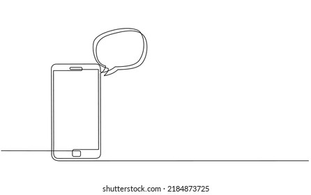 Continuous one line drawing of a chat messages on smartphone. Chat on mobile. send message and text with speech bubble, flat illustration vector of cell phone conversation in doodle style