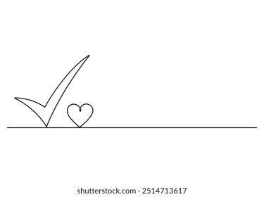 Dibujo continuo de una línea de marca de verificación. Aislado sobre fondo blanco Ilustración vectorial 