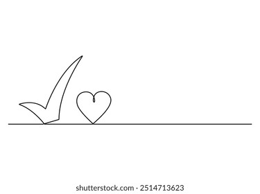 Dibujo continuo de una línea de marca de verificación. Aislado sobre fondo blanco Ilustración vectorial 