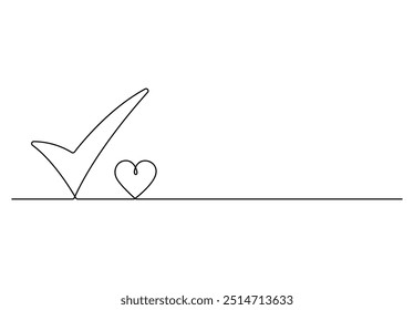 Continuous one line drawing of check mark. Isolated on white background vector illustration 