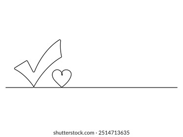 Desenho contínuo de uma linha da marca de verificação. Isolado na ilustração do vetor de fundo branco 