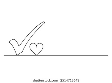 Dibujo continuo de una línea de marca de verificación. Aislado sobre fondo blanco Ilustración vectorial 