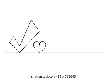 Continuous one line drawing of check mark. Isolated on white background vector illustration 