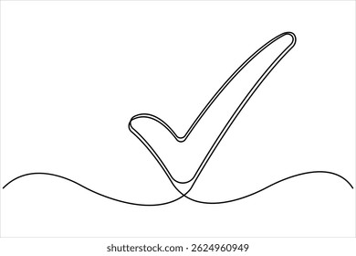 Continuous one line drawing of check mark. Tick single line icon. Check mark black icon, Vector illustration