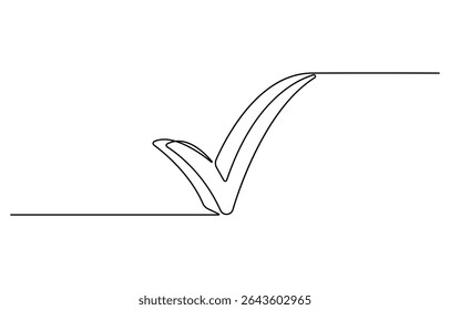 Continuous one line drawing of check mark. Tick single line icon. Check mark black icon, Vector illustration, . Single line confirmation icon. Vector illustration.