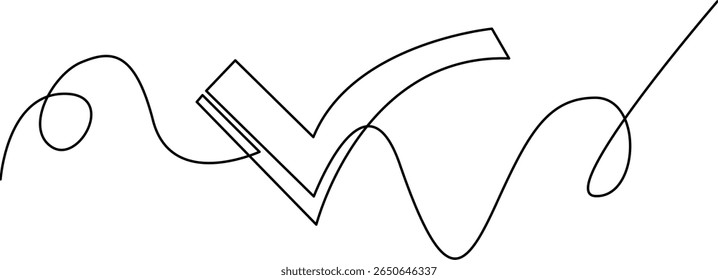 Desenho contínuo de uma linha de um símbolo de marca de seleção. Conceito para aprovação, sucesso, conclusão e contrato. Ícone de vetor minimalista isolado em um fundo branco