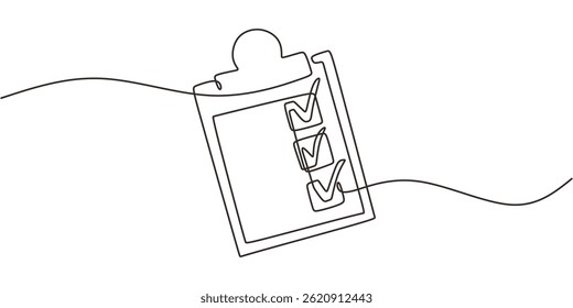 Ícone De Documento De Lista De Verificação De Desenho De Uma Linha Contínua. Planejamento de produtividade Conceito Vetor Art.