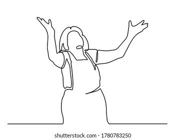 Continuo dibujo de una línea de animar a la anciana. Feliz anciana. Feliz abuela aislada con antecedentes blancos. Ilustración vectorial minimalista dibujada a mano. Concepto de alegría a la vejez.