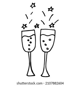 Un continuo dibujo de una línea de ovaciones con dos vasos de vino. Ilustración del vector