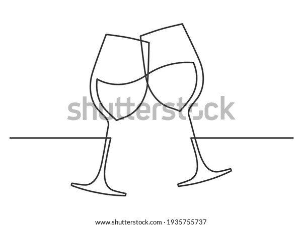 Continuous one line drawing of cheers two\
wine glasses. Vector\
illustration