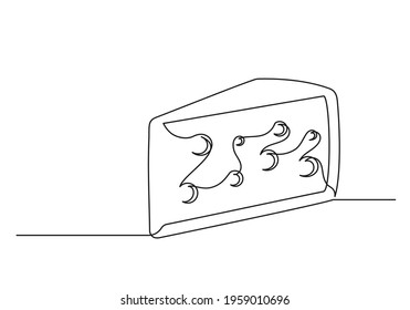 Continuous one line drawing of an cheese. Farm concept. Cheese isolated on a white background. Vector illustration