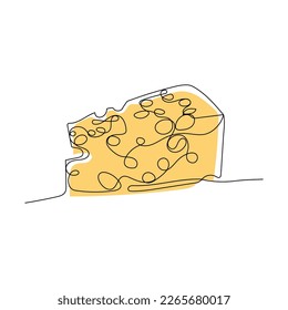 Continuous one line drawing of cheese. Simple vector illustration