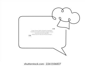 Continuous one line drawing chef hat cap    speech bubble  Trendy line art vector white background  Vector illustration 